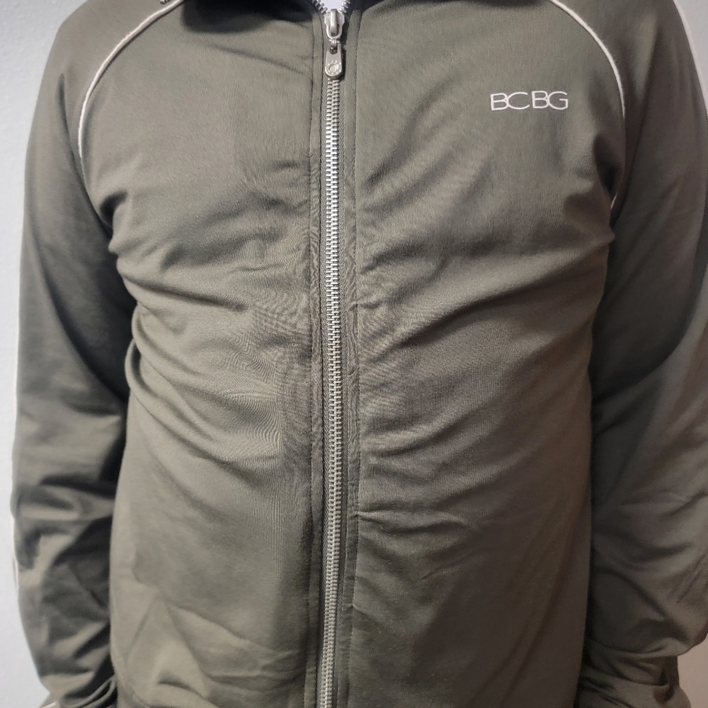 BCBG green jacket Large zip up front
